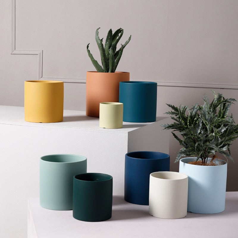 round cylindrical colorful ceramic flower pot