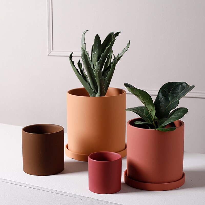 round cylindrical colorful ceramic flower pot
