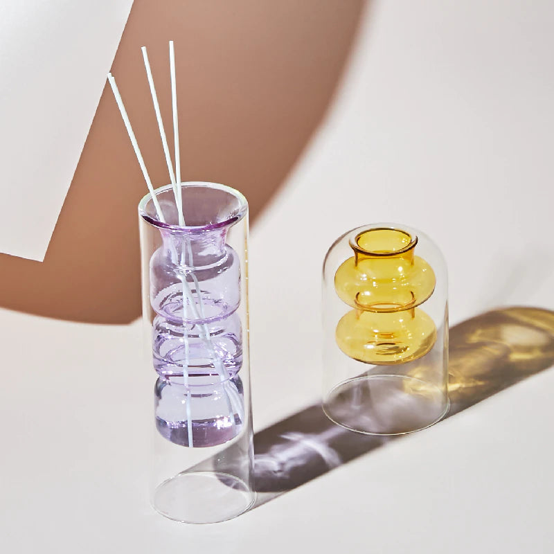 Glass Colorful Flower Vase with Modern Shapes and Morandi Style