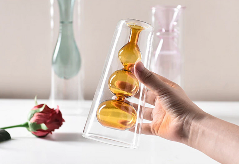 Glass Colorful Flower Vase with Modern Shapes and Morandi Style