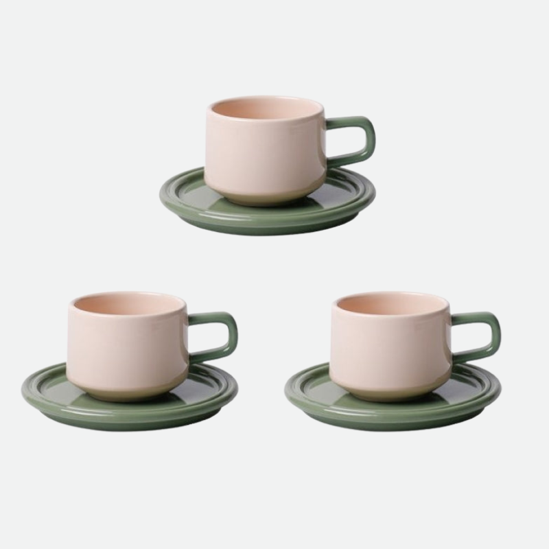 Sets of Kitchenware in Ceramic Cups and Saucers for Tea Cups and Coffee Cups finish design