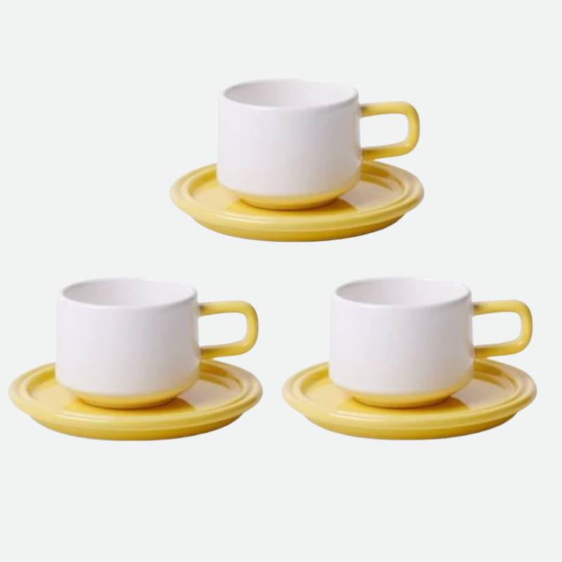 Sets of Kitchenware in Ceramic Cups and Saucers for Tea Cups and Coffee Cups finish design