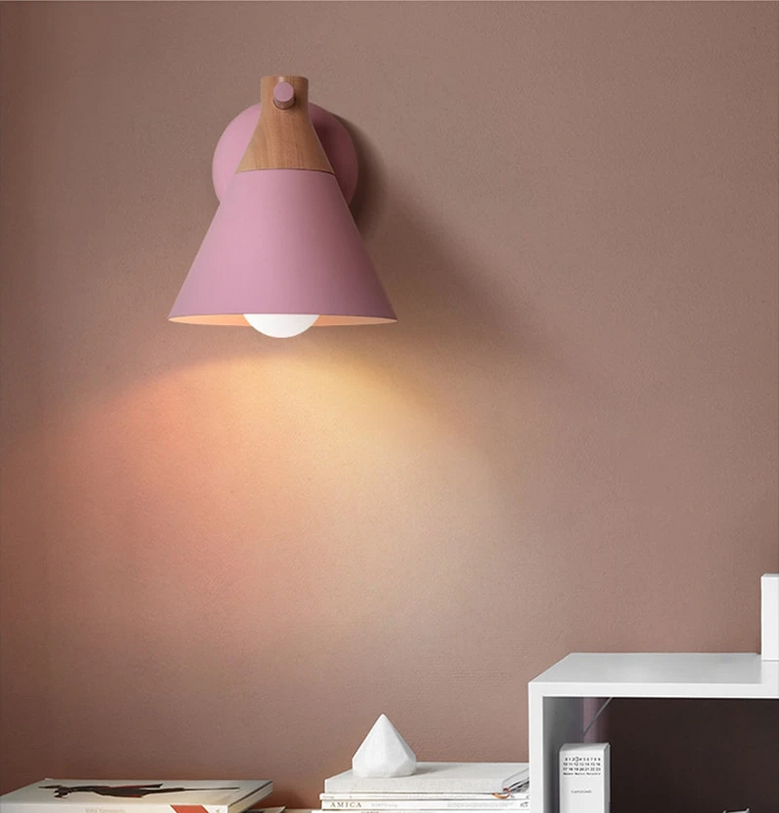 Colored Bell Metal & Wood LED Wall Light