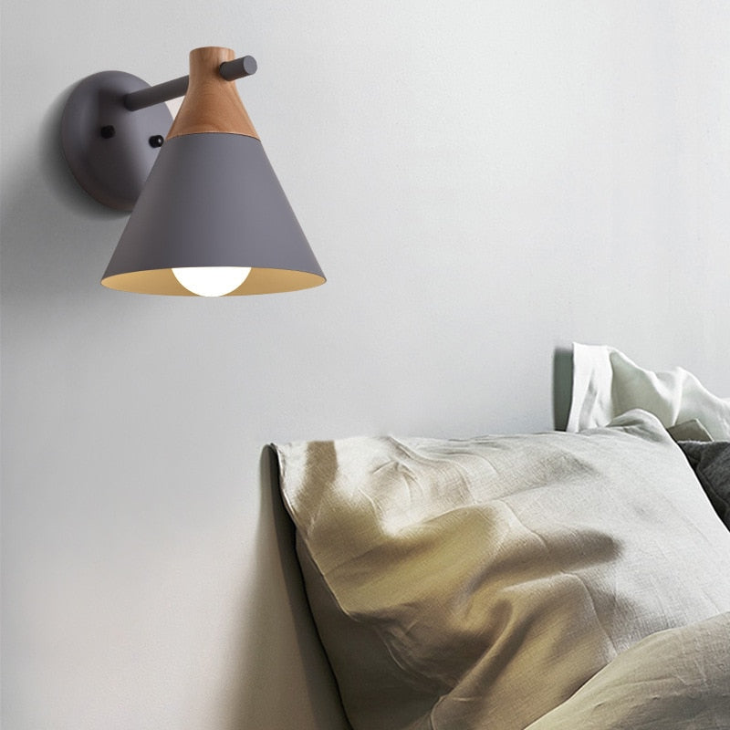 grey Cone Metal & Wood wall lamp