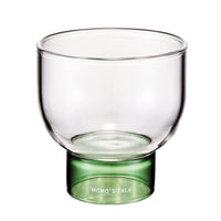 round clear glass cup with green base