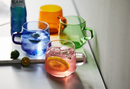 orange green blue pink glass tea cup 