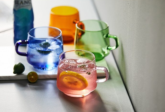 orange green blue pink glass tea cup 