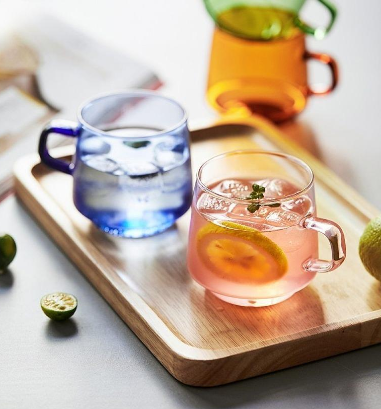 orange green blue pink glass tea cup 