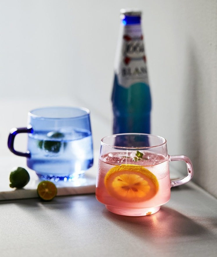blue pink glass tea cup