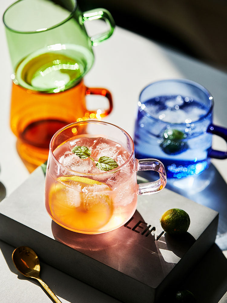 orange green blue pink glass tea cup 