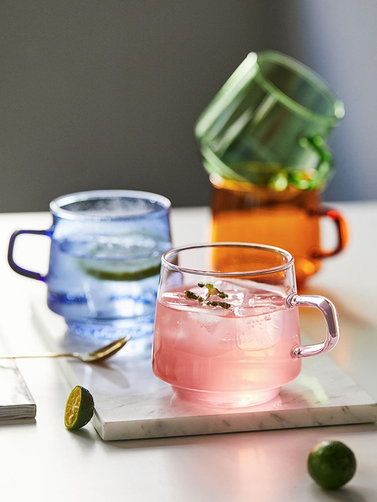 orange green blue pink glass tea cup 