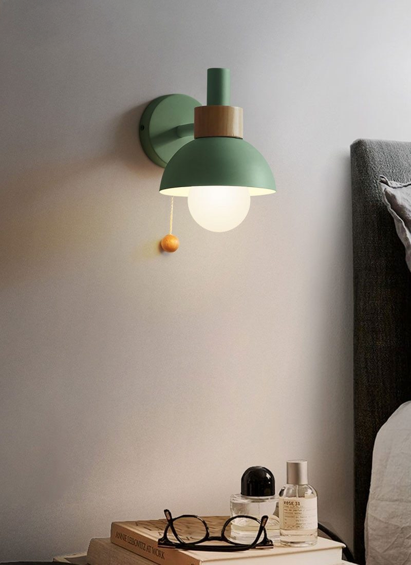 Mid Century Wood & Metal Globe Wall Sconce Green