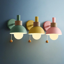 Colored Wood & Metal Globe Wall Sconce with Pull Cord