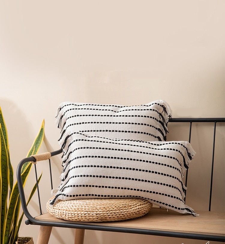 Contrast Stitch Cotton Pillow Cover