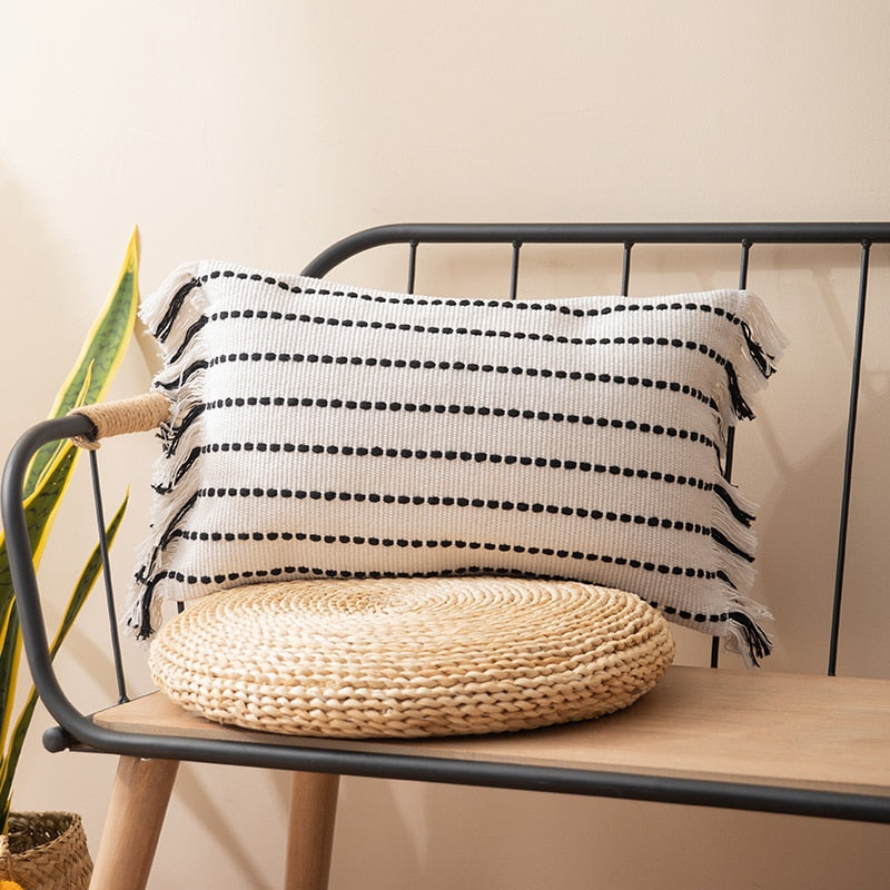 Contrast Stitch Cotton Pillow Cover