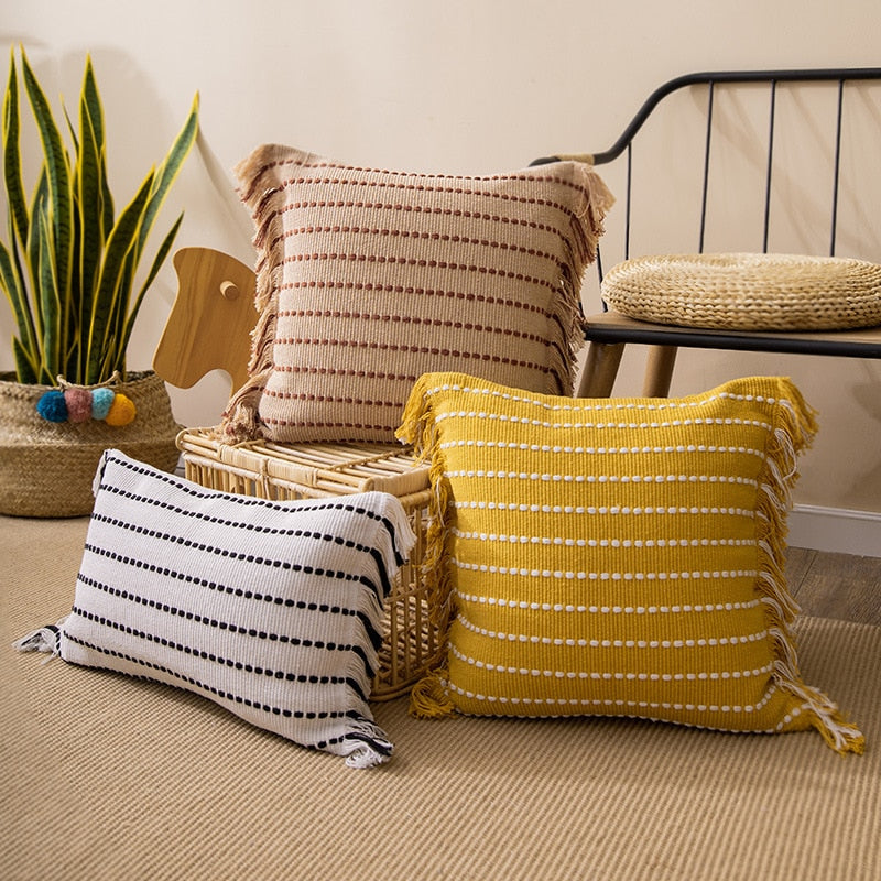Contrast Stitch Cotton Pillow Cover