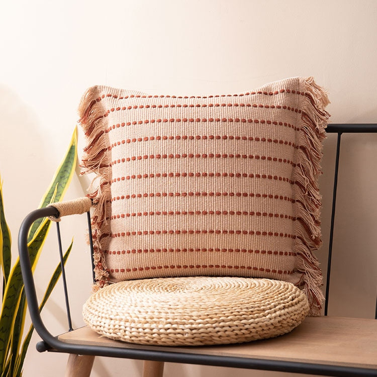 Contrast Stitch Cotton Pillow Cover
