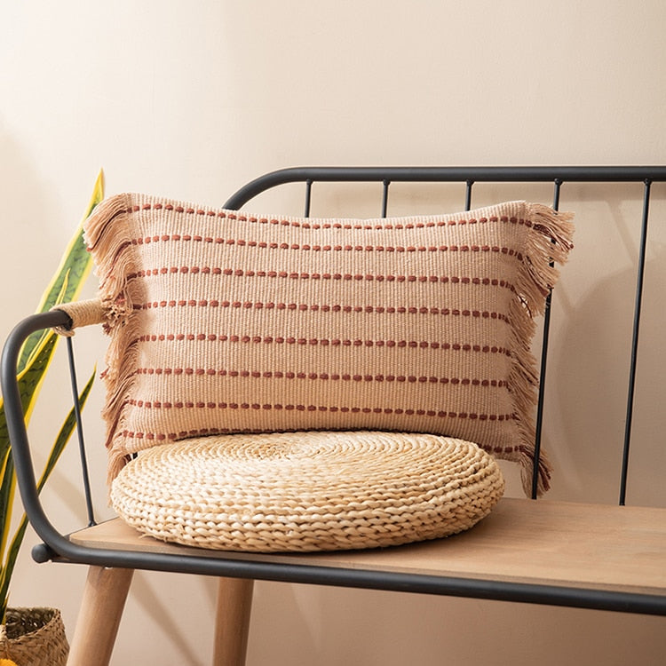 Contrast Stitch Cotton Pillow Cover