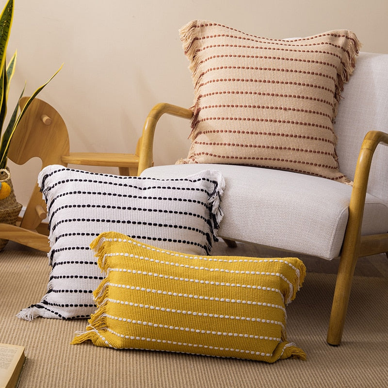 Contrast Stitch Cotton Pillow Cover