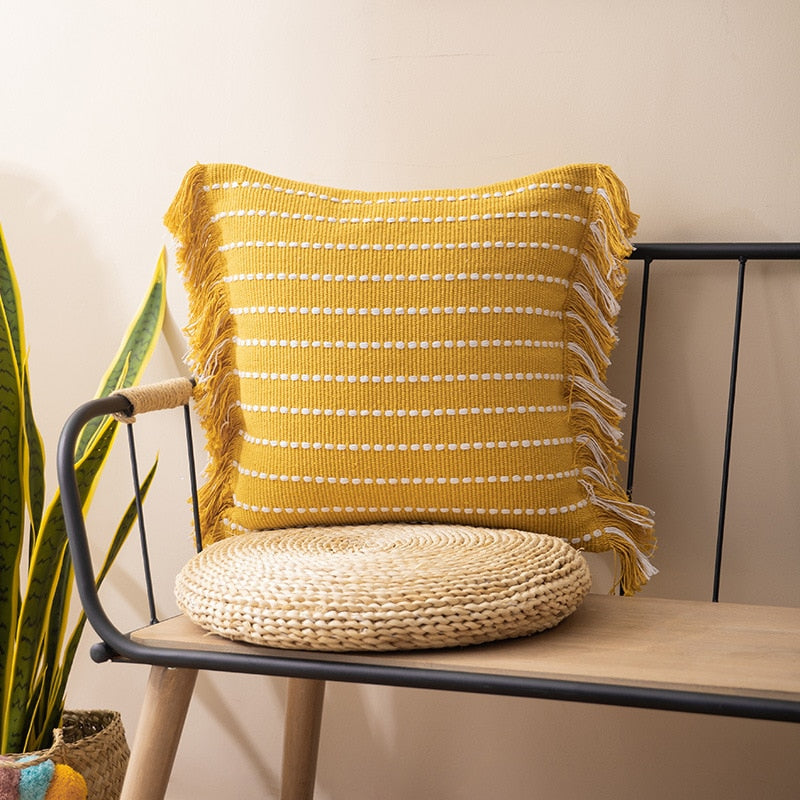 Contrast Stitch Cotton Pillow Cover
