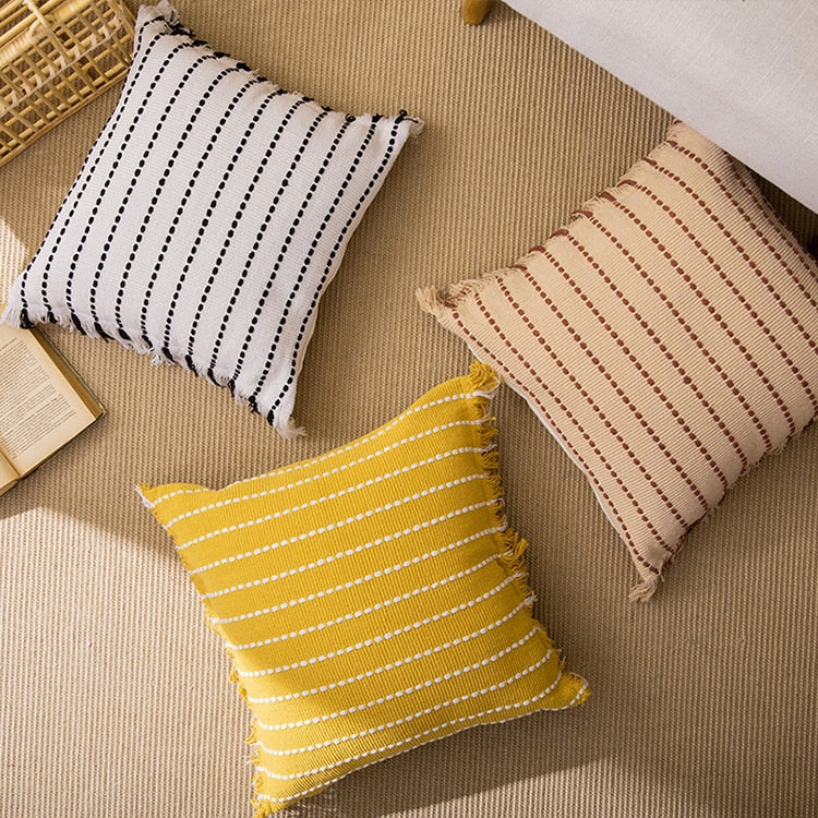 Contrast Stitch Cotton Pillow Cover