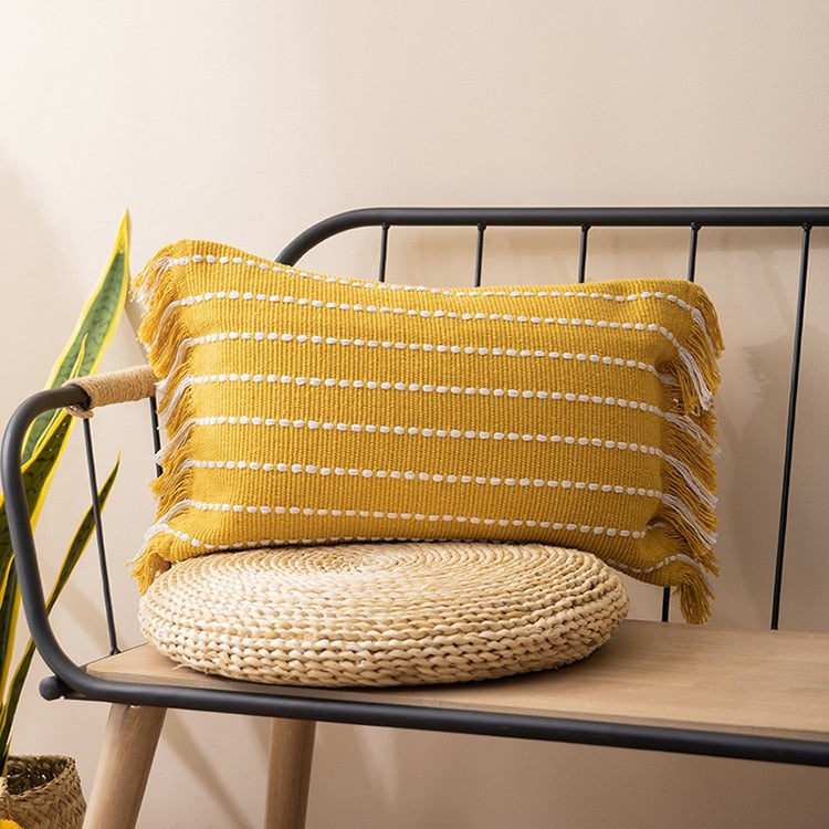 Contrast Stitch Cotton Pillow Cover