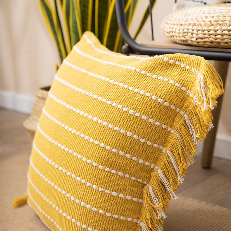 Contrast Stitch Cotton Pillow Cover