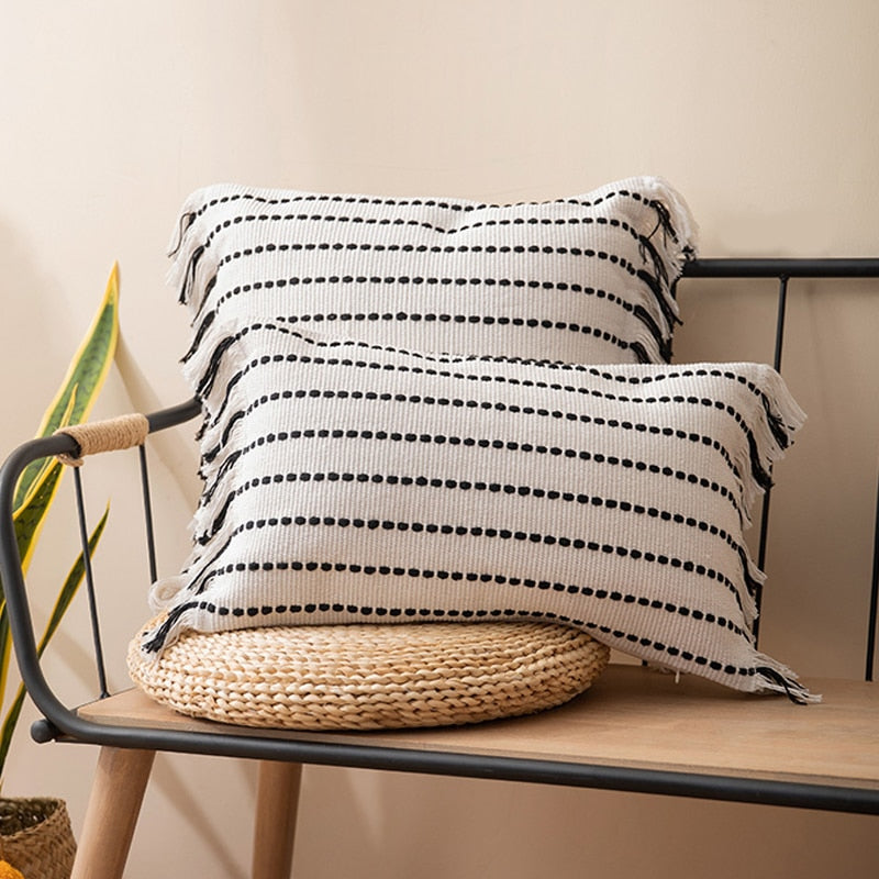Contrast Stitch Cotton Pillow Cover