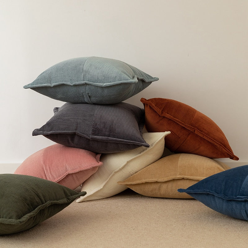 Square Red Blue Gray Ivory Camel Green Pink Ribbed Pillowcase 