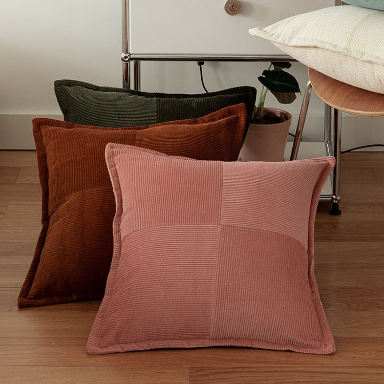 Square Red Green Pink Ribbed Pillowcase 