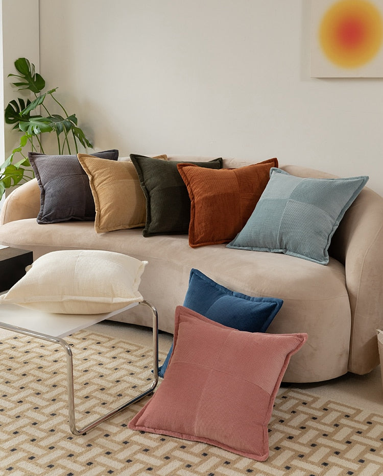 Square Blue Gray Ivory Camel Green Pink Ribbed Pillowcase 
