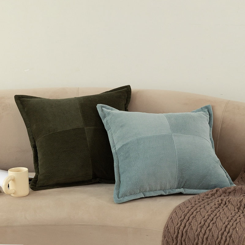 Square Blue Green Ribbed Pillowcase 