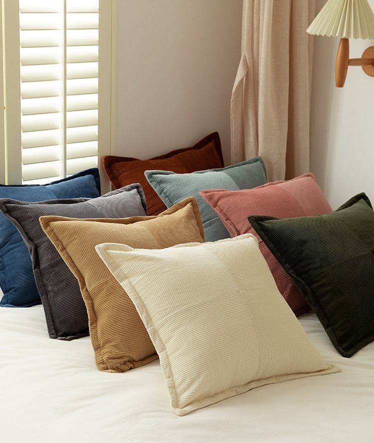 Square Red Blue Gray Ivory Camel Green Pink Ribbed Pillowcase 