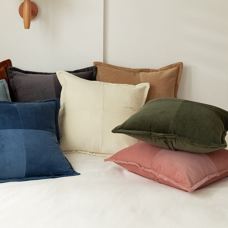 Square Blue Gray Ivory Camel Green Pink Ribbed Pillowcase 