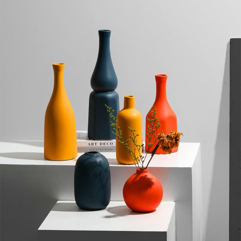 ceramic orange yellow blue decoration vase