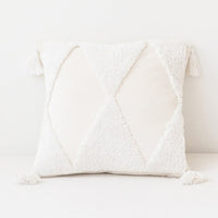 square velvet corduroy textured white pillow cover with tassel