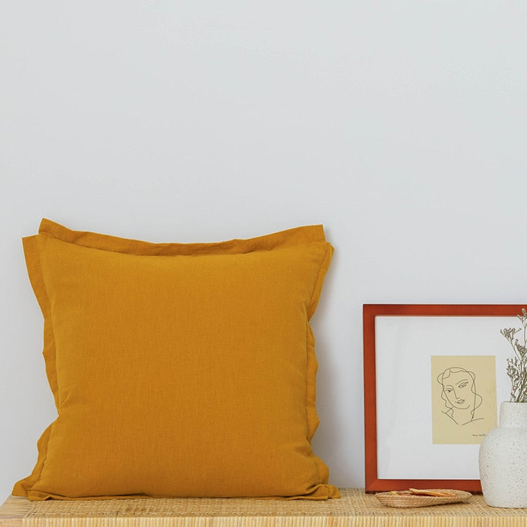Cotton Linen Zipper Cushion Cover Mustard