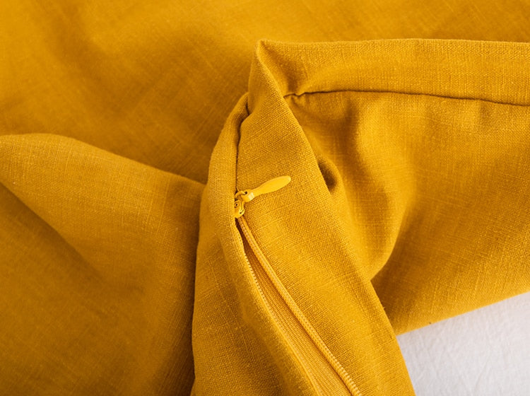 Cotton Linen Zipper Cushion Cover Mustard