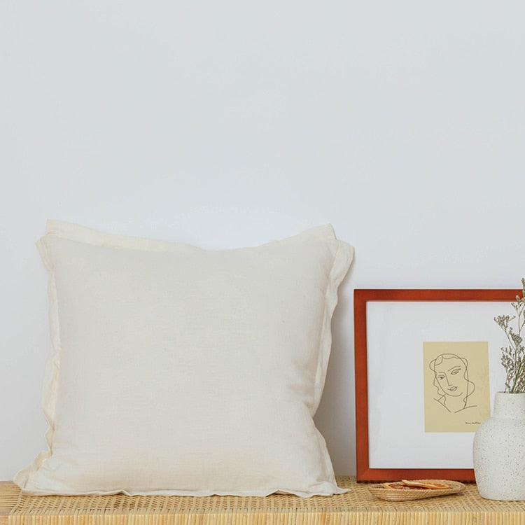Cotton Linen Zipper Cushion Cover Ivory