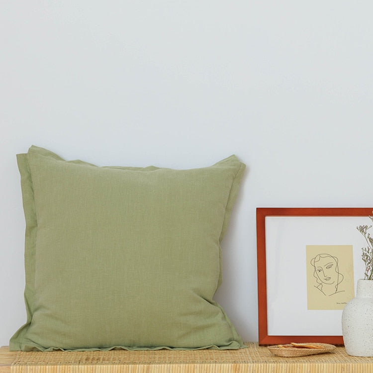 Cotton Linen Zipper Cushion Cover Green