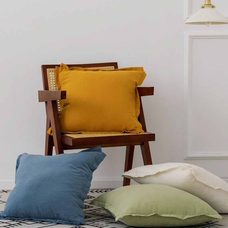Cotton Linen Zipper Cushion Cover Mustard
