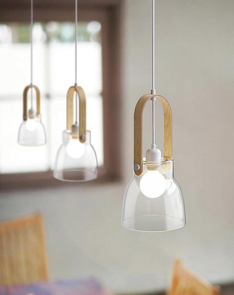Iron Wood Glass LED Pendant Lamp