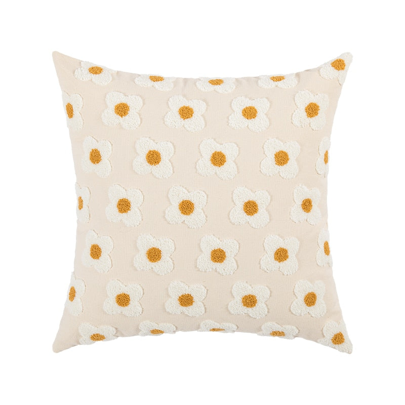 Daisy Flower Embroidered Lumbar Pillow cover square