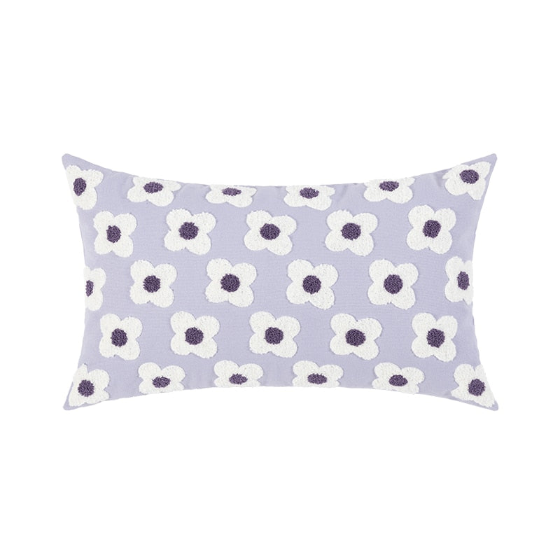 Daisy Flower Embroidered Lumbar Pillow cover