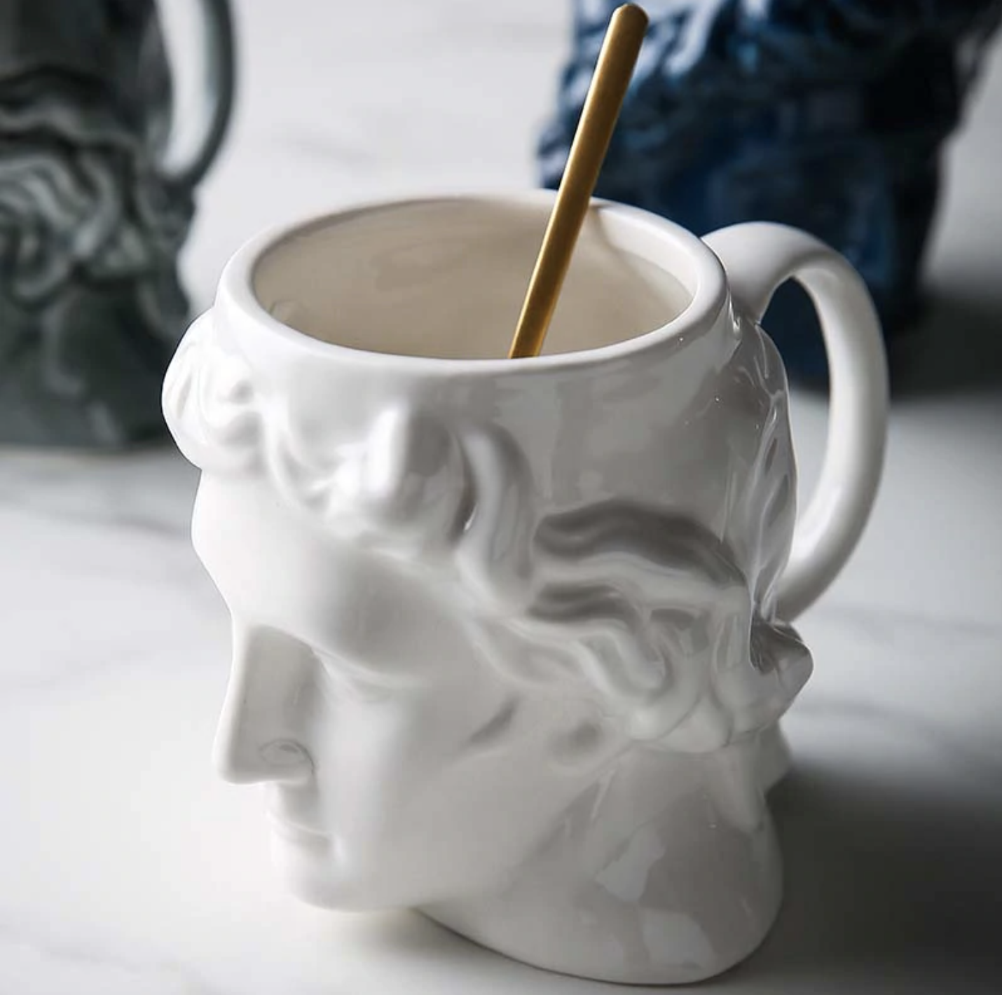 New 1Pcs 580mL 3D Style David Sculpture Ceramic Mug Coffee Tea Milk Drinking Cups with Handle Coffee Mug for Office Novelty Gift white