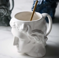New 1Pcs 580mL 3D Style David Sculpture Ceramic Mug Coffee Tea Milk Drinking Cups with Handle Coffee Mug for Office Novelty Gift white