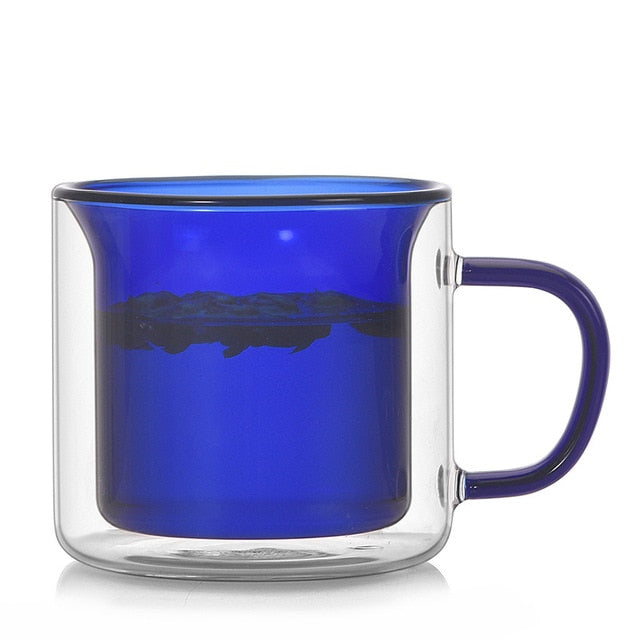Double Wall Glass Mug blue