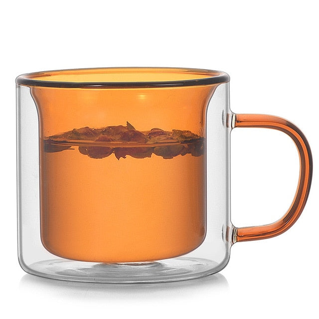 Double Wall Glass Mug  brown