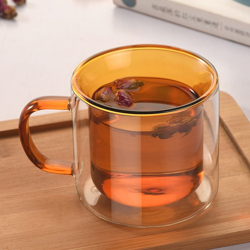 Double Wall Glass Mug  brown