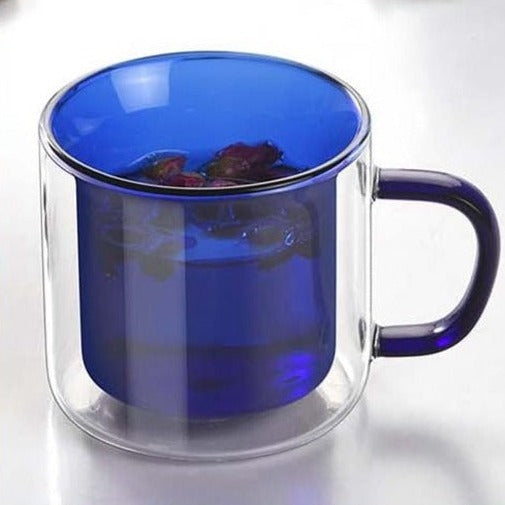 Double Wall Glass Mug blue